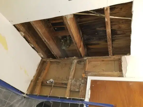 shower water damage before repair